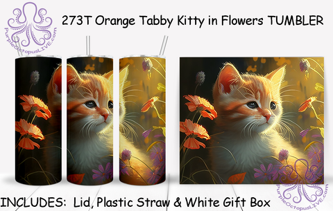 273T Orange Tabby Kitty in Flowers TUMBLER - TBM