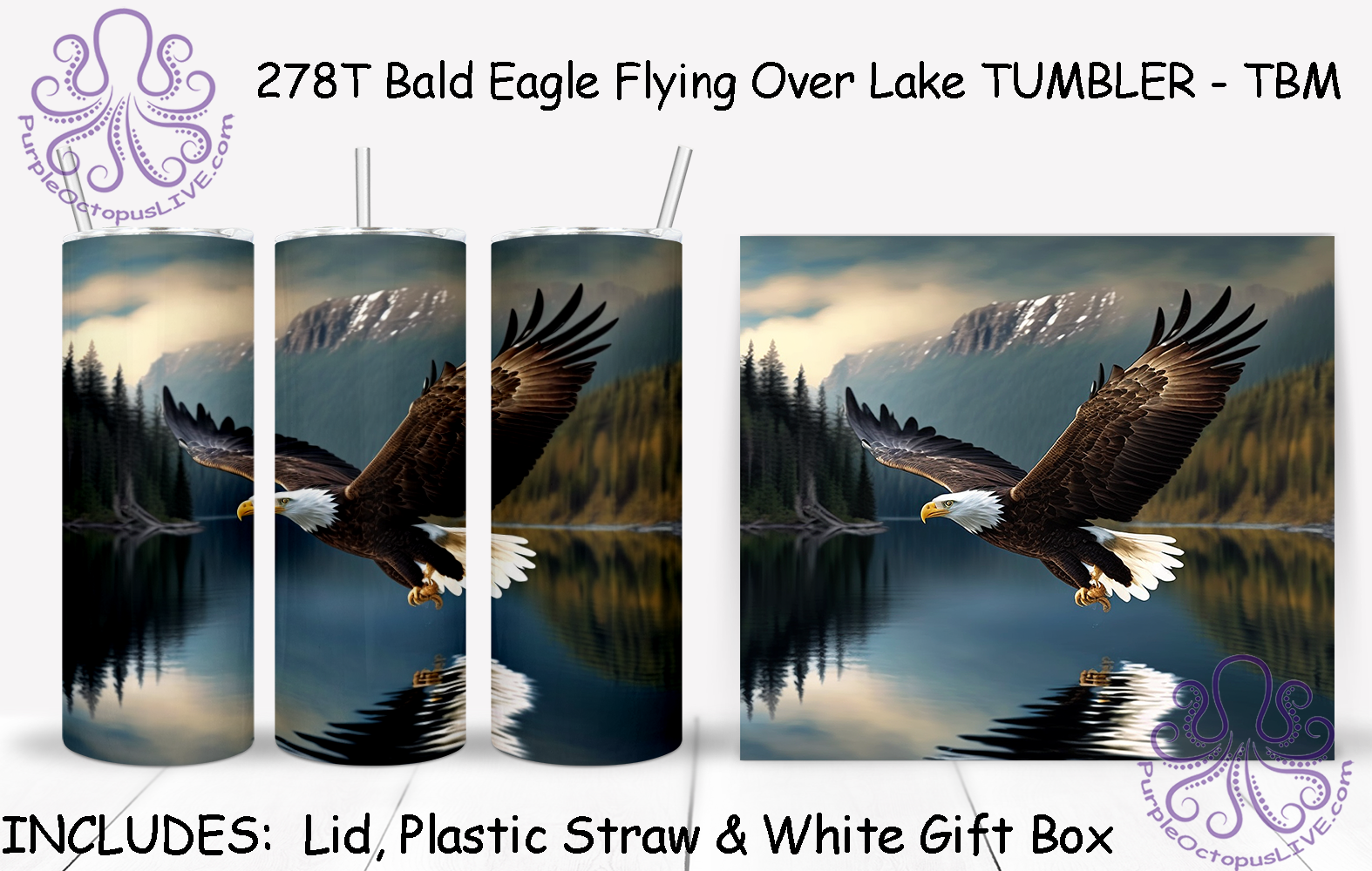 278T Bald Eagle Flying Over Lake TUMBLER - TBM