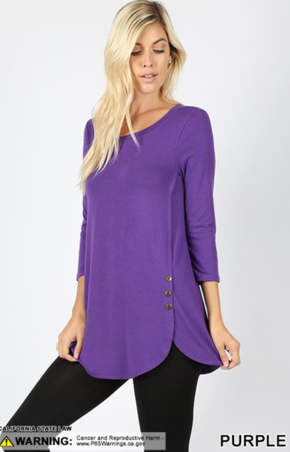 5324 3/4S Dolphin Hem w/ Side Buttons TOP in PURPLE