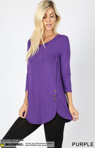 5324 3/4S Dolphin Hem w/ Side Buttons TOP in PURPLE