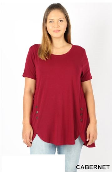 382 1/4S Dolphin Hem w/ Side Buttons TOP in CABERNET