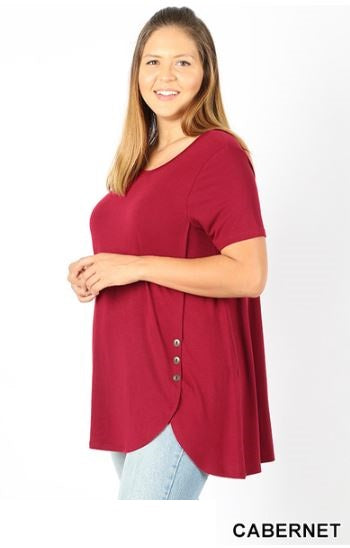 382 1/4S Dolphin Hem w/ Side Buttons TOP in CABERNET