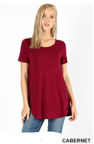 382 1/4S Dolphin Hem w/ Side Buttons TOP in CABERNET