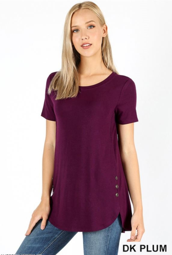 383 1/4S Dolphin Hem w/ Side Buttons TOP in DK PLUM