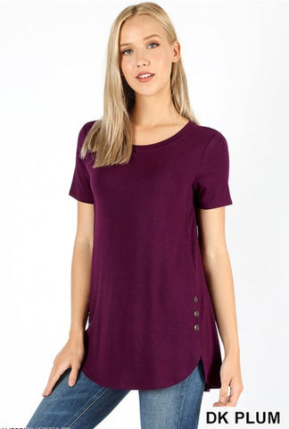 383 1/4S Dolphin Hem w/ Side Buttons TOP in DK PLUM