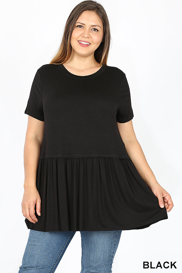393 1/4S Ruffle Bottom TOP in BLACK JV-A28A