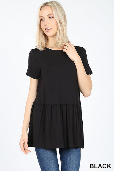 393 1/4S Ruffle Bottom TOP in BLACK JV-A28A