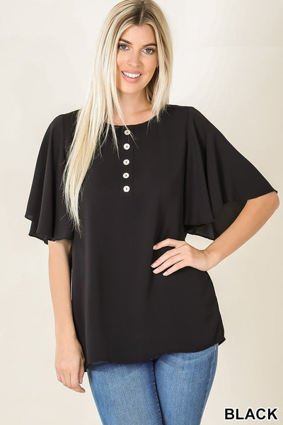 4112 1/4 Waterfall S RN w Shell Buttons TOP in Black JV-I22A