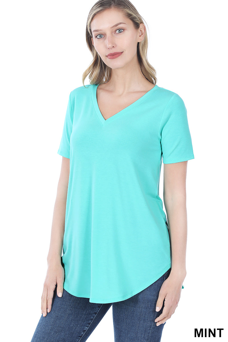 4175 1/4S V Neck Round Hem TOP in MINT