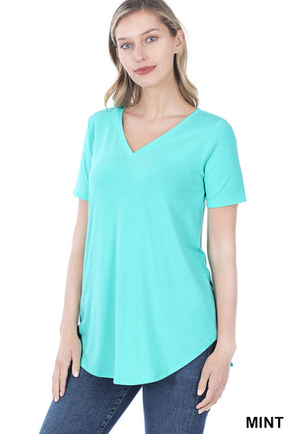 4175 1/4S V Neck Round Hem TOP in MINT