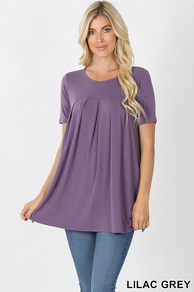 4181 1/4S R Neck Pleated TOP w PKTS in LILAC GREY