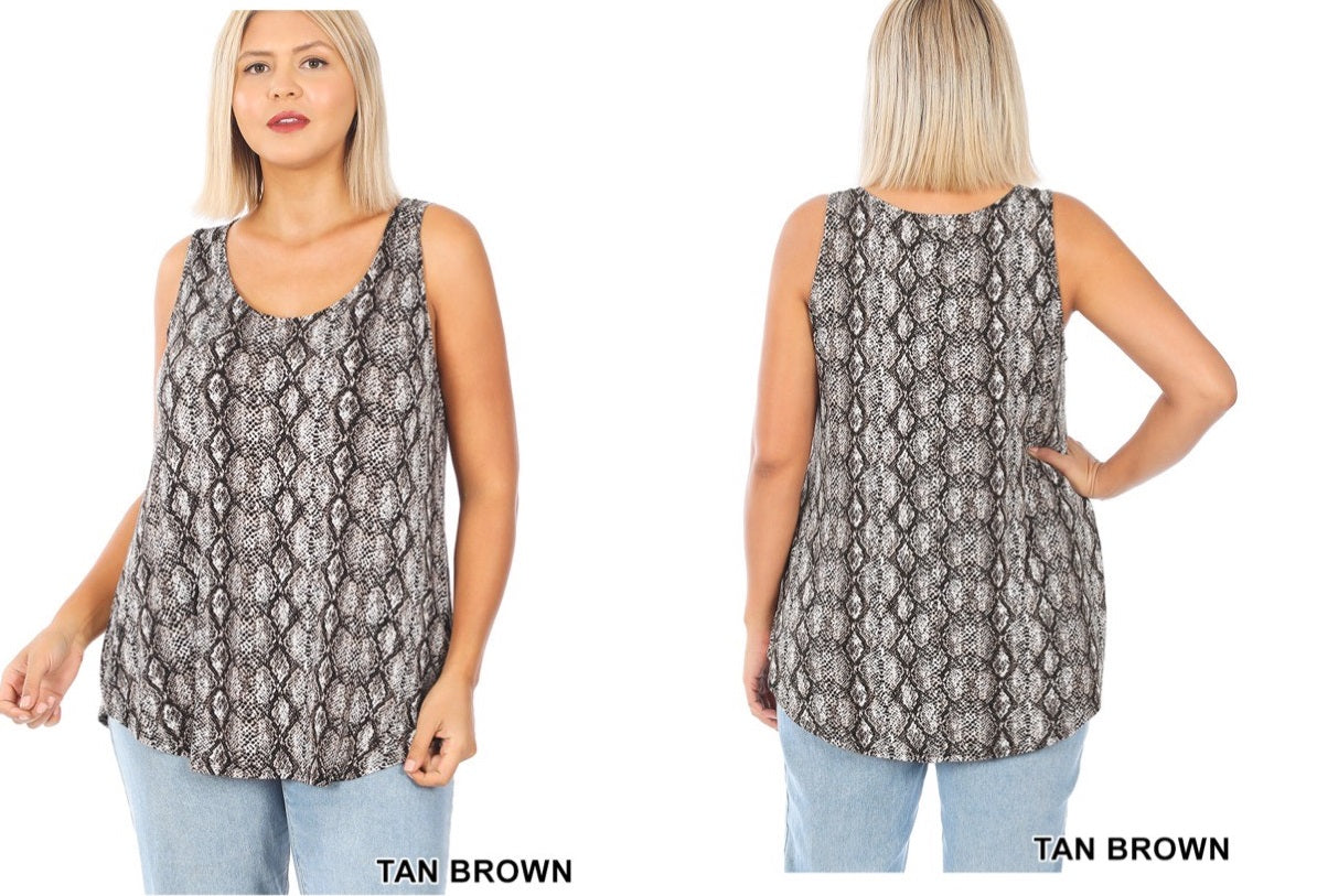4187 0/0S SnakeSkin R Neck & Hem TOP in TAN BROWN