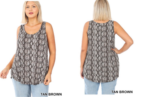 4187 0/0S SnakeSkin R Neck & Hem TOP in TAN BROWN