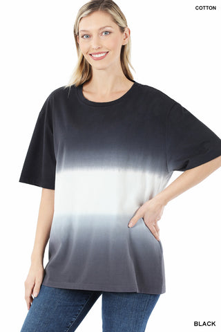 4248 1/4S Tie Dye Dip PREM TOP in BLACK
