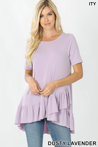4256 1/4S Overlap Ruffle Bottom TOP in DUSTY LAVENDER