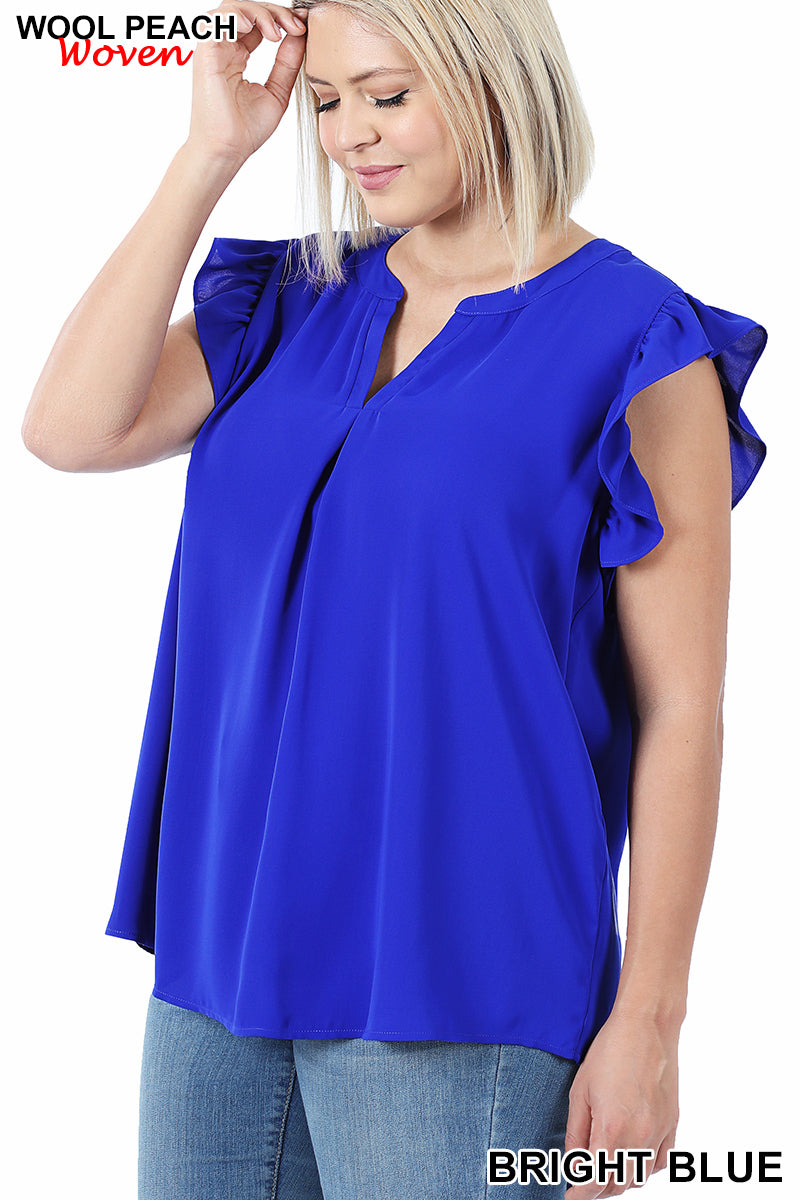 4326 0/0 Ruffle SLV Hi Lo TOP in BRIGHT BLUE