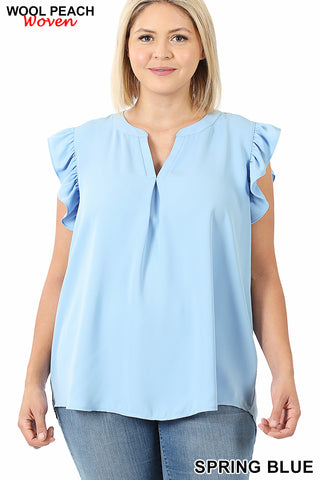 4333 0/0 Ruffle SLV Hi Lo TOP in SPRING BLUE