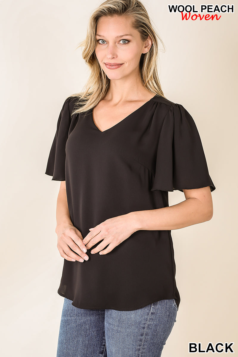 4339 1/4 Waterfall S VN Round Hem TOP in BLACK