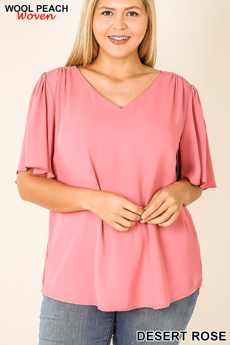 4341 1/4 Waterfall S VN Round Hem TOP in DESERT ROSE