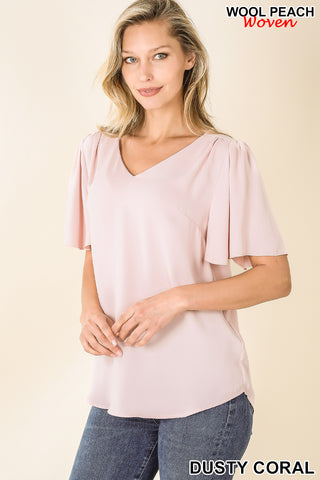 4342 1/4 Waterfall S VN Round Hem TOP in DUSTY CORAL