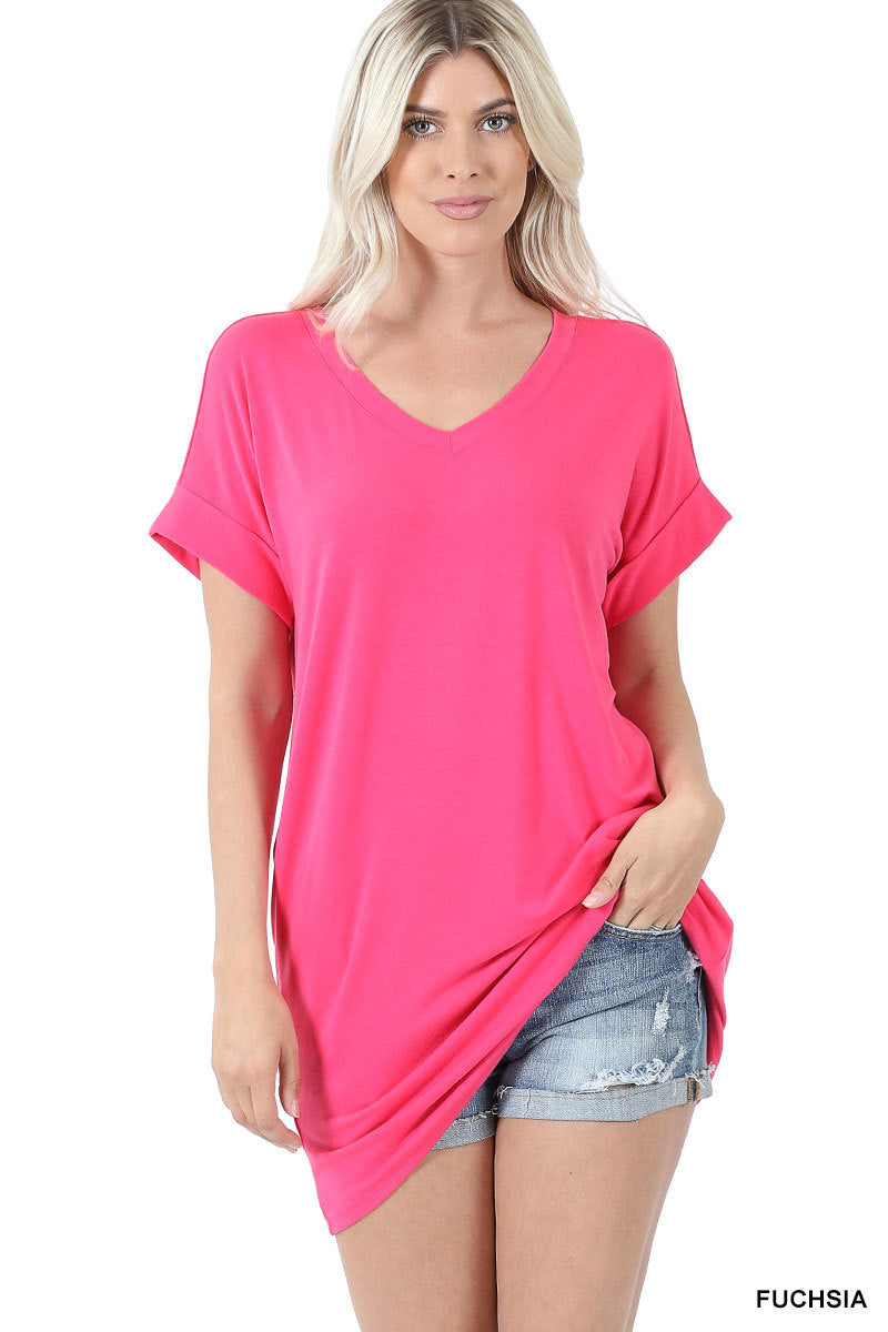 4352 1/4S Rolled VN LL TOP w PKTS in FUCHSIA