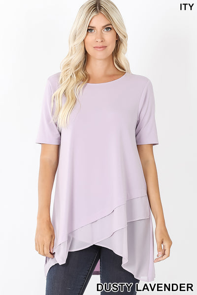 4427 1/4S Overlap Chiffon TOP in DUSTY LAVENDER