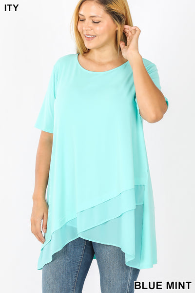4428 1/4S Overlap Chiffon TOP in BLUE MINT