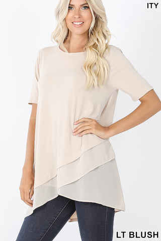 4436 1/4S Overlap Chiffon TOP in LT BLUSH