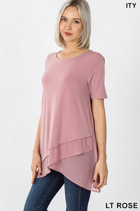 4438 1/4S Overlap Chiffon TOP in LT ROSE