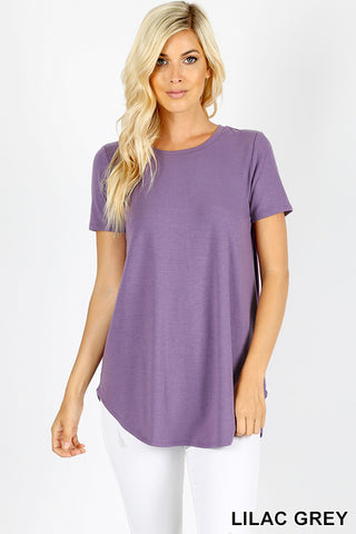 4433 1/4S Round Neck & Hem TOP in LILAC GREY