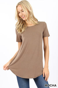 4434 1/4S Round Neck & Hem TOP in MOCHA