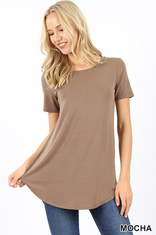 4434 1/4S Round Neck & Hem TOP in MOCHA