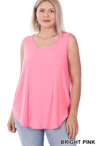 4440 0/0S Round Neck & Hem TOP in BRIGHT PINK