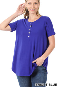 4442 1/4S Henley Shell Button TOP in BRIGHT BLUE