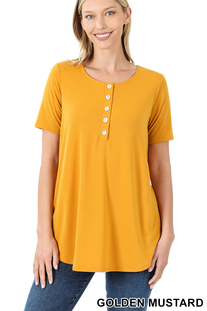 4444 1/4S Henley Shell Button TOP in GOLDEN MUSTARD