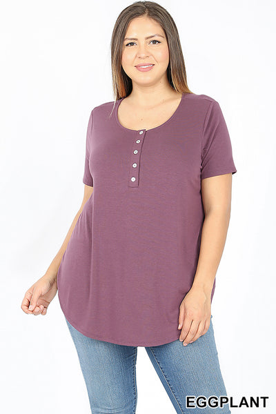 4446 1/4S Henley Shell Button TOP in EGGPLANT