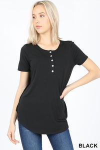 4531 1/4S Henley Shell Button TOP in BLACK JV-F18C