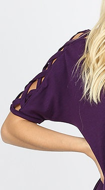 4565 1/4S Criss Cross Shoulder HiLo Hem TOP in DK PURPLE