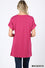 4572 1/4S Rolled V Neck HiLo Side Slit TOP in MAGENTA
