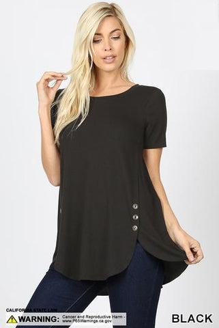 4574 1/4S Dolphin Hem w/ Side Buttons TOP in BLACK