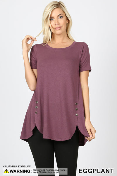 4575 1/4S Dolphin Hem w/ Side Buttons TOP in EGGPLANT