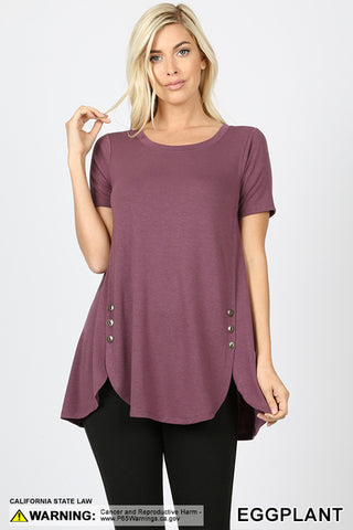 4575 1/4S Dolphin Hem w/ Side Buttons TOP in EGGPLANT