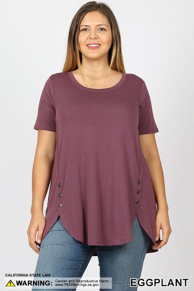 4575 1/4S Dolphin Hem w/ Side Buttons TOP in EGGPLANT