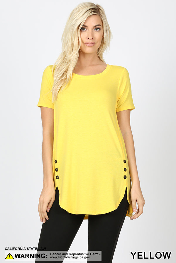 4578 1/4S Dolphin Hem w/ Side Buttons TOP in YELLOW