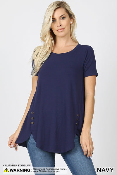 4581 1/4S Dolphin Hem w/ Side Buttons TOP in NAVY