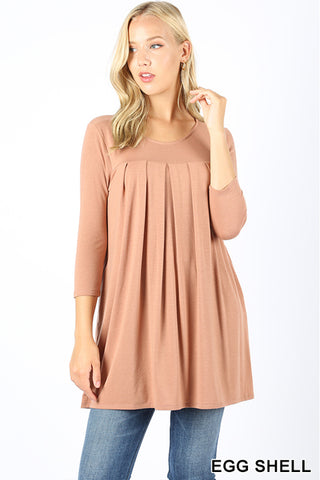 5588 3/4S R Neck Pleated TOP in EGG SHELL