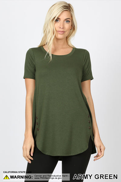 4624 1/4S Dolphin Hem w/ Side Buttons TOP in ARMY GREEN