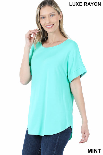 4727 1/4S Cuffed B Neck Round Hem TOP in MINT