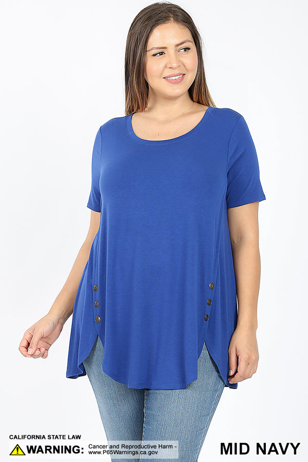 4781 1/4S Dolphin Hem w/ Side Buttons TOP in MID NAVY (ROYAL)