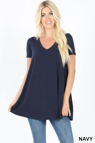 4794 1/4S V Neck Flared TOP w/ Pockets in NAVY